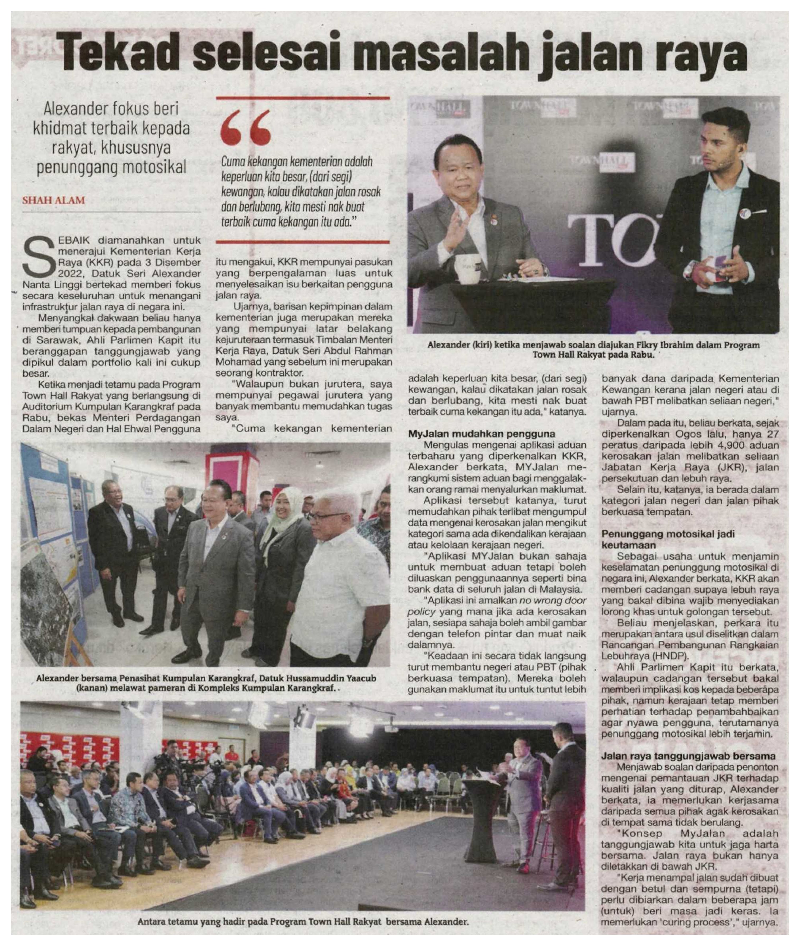 29 Nov 2023, Shah Alam, Selangor – Tekad selesai masalah jalan raya (Sinar Harian)