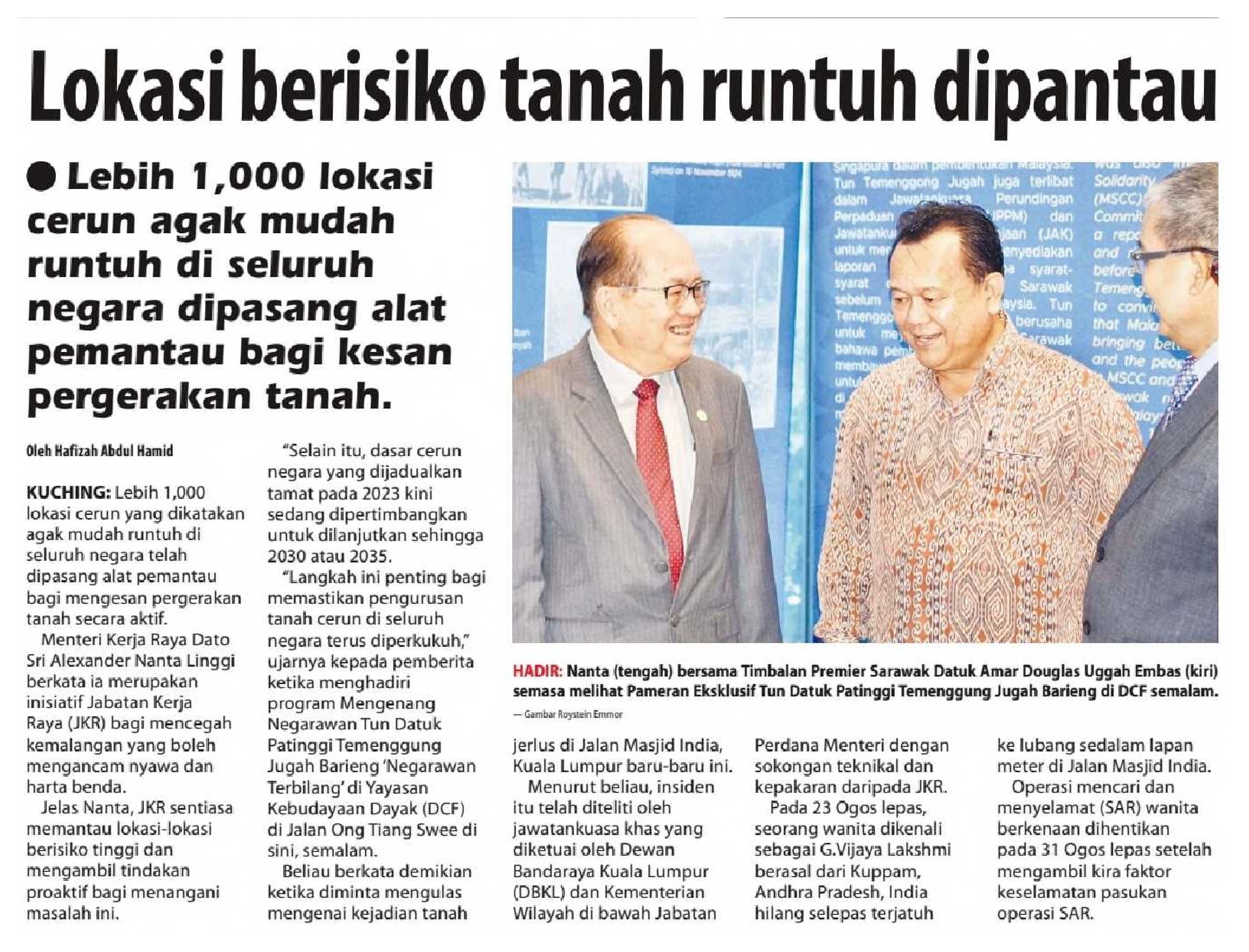 10 September 2024, Kuching - Lokasi berisiko tanah runtuh dipantau (Utusan Borneo Sarawak)